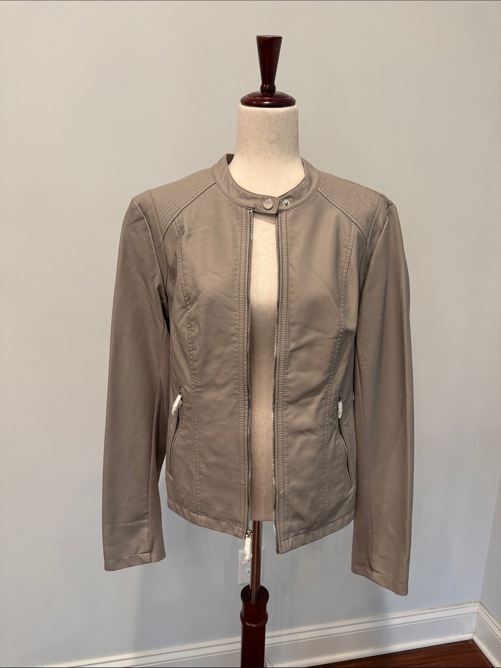 Express Women's Taupe Leather Moto Jacket - Neutral Taupe